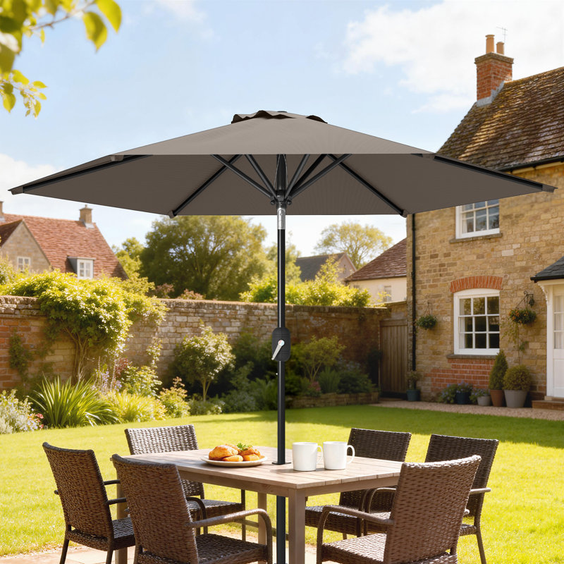 Parasol d'extérieur avec 6 nervures pour patio, gris foncé, Gris foncé