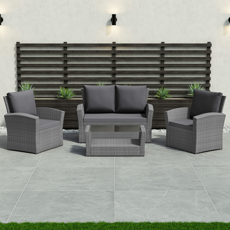 Custinne Rattan 5 - Person Seating Group with Cushions, UKFR Certified, Grey