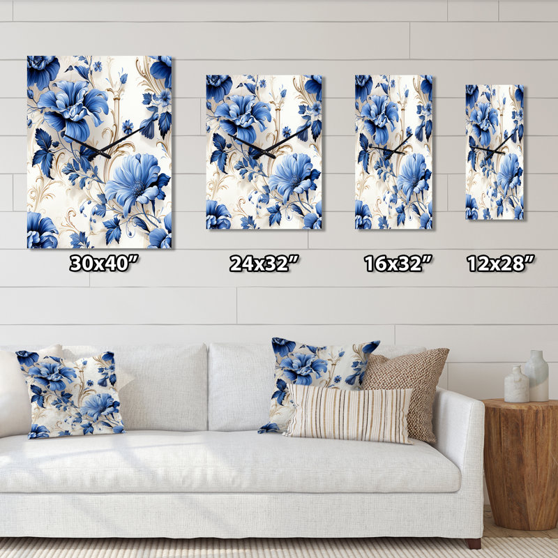 Cadres ornementaux bleus motif victorien VII - Horloges murales florales, H 32 po x l 16 po x P 1 po