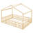 Full Size Wood Bed Frame Featuring Fence And Roof, Offer A Safe Fun Sleeping Playing Spot, 4 Colors, 7 Slats, Pine With Ideal For ' Play Rest, Semi - Enclosed Design, Color Selections, Slats