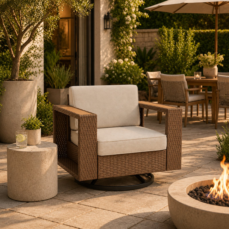 Fauteuil de patio pivotant de 36,61 po de largeur avec coussin