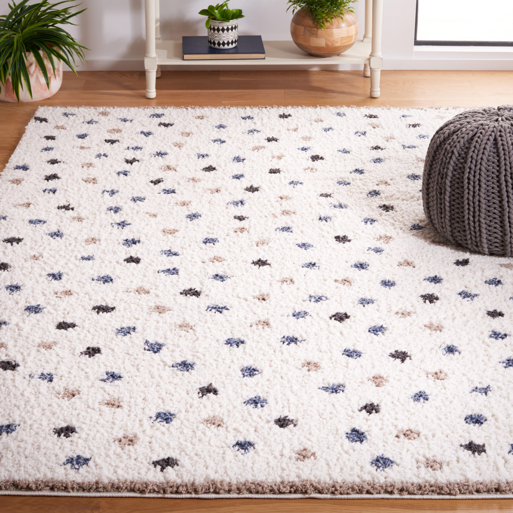 Ebern Designs Soraya Polka Dots Machine Woven Polyester Area Rug in ...