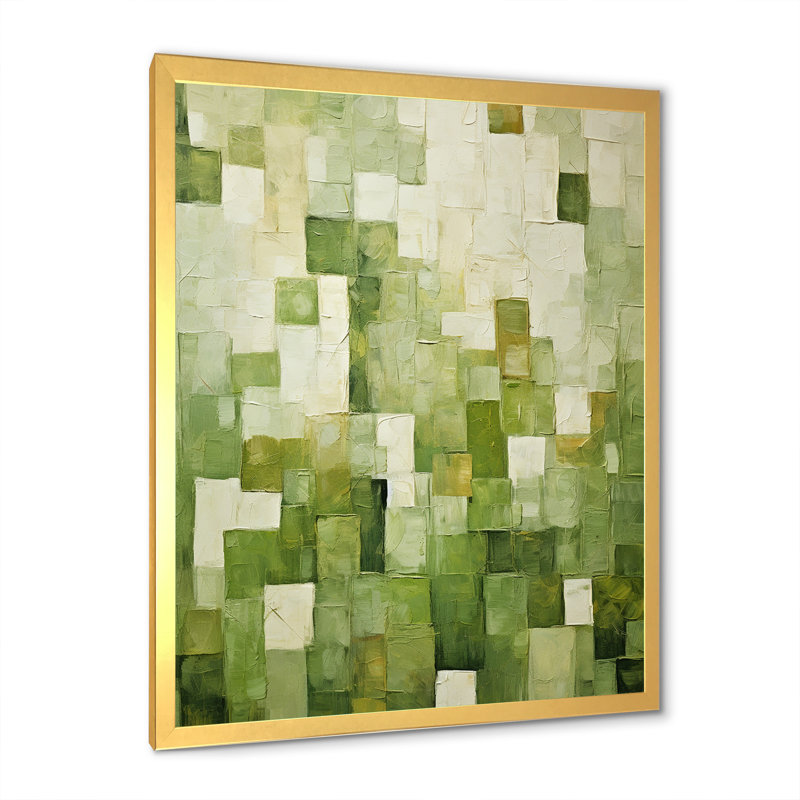 «Abstract Green Tiles Incubism», art mural abstrait, Cadre photo doré, H 20 po x l 12 po x P 1 po