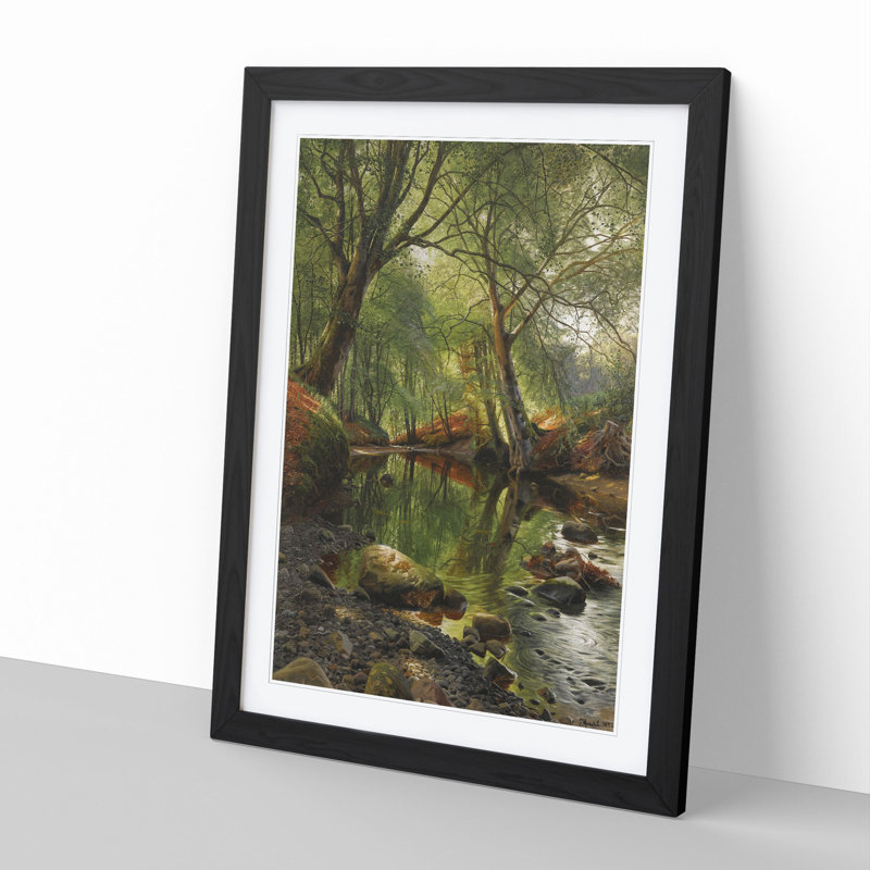 A Woodland Stream by Peder Mork Monsted - Picture Frame Painting, 36cm H x 27cm W x 2cm D, Black