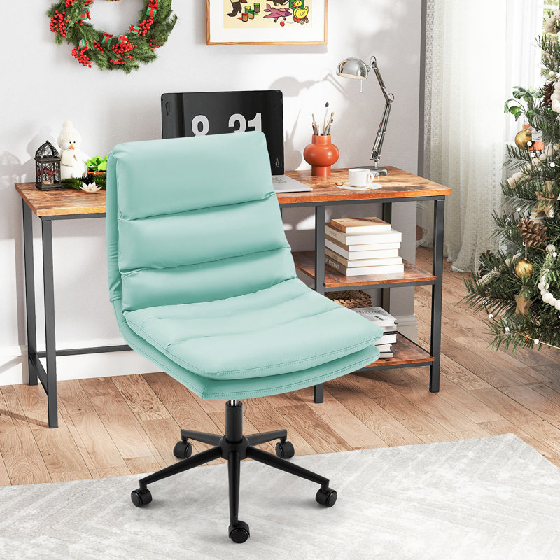  Pu Leather Makeup Vanity Chair Armless Office Chair, Mint Green