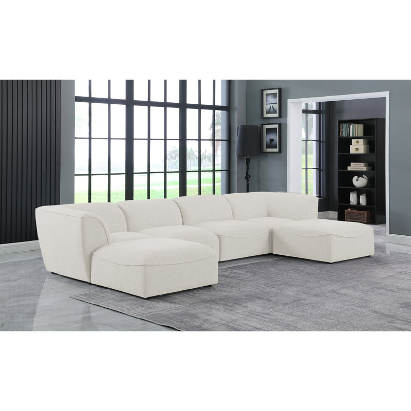 Callister Upholstered L-Shaped Sectional with Ottoman Reversible, Cream Linen Textured Fabric