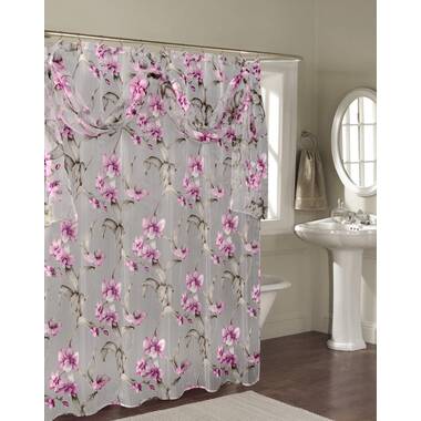 Mainstays 17-Piece Coastal Polyester/Ceramic Shower Curtain & Shower  Curtain & Bathroom Accessory Set, White and Pink