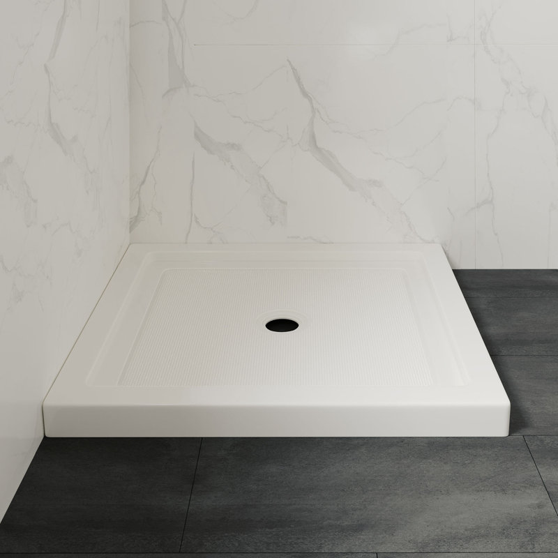 OVE Decors 32 po X P 32 po D Base de douche carrée, bonde centrale, acrylique blanc, conception réversible