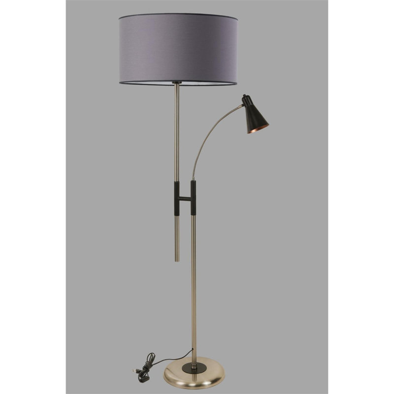 Luro Elegant Floor Lamp with Metal Body, Anthracite Color, 64.9 inches Tall | Chrome Coated Finish, Fabric Cap, E27 Socket (Max 60W) | Stylish Lighting for Living Room, Bedroom & Office Decor, Durable Design