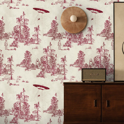 Alien Abduction Toile de Jouy Wallpaper in Black