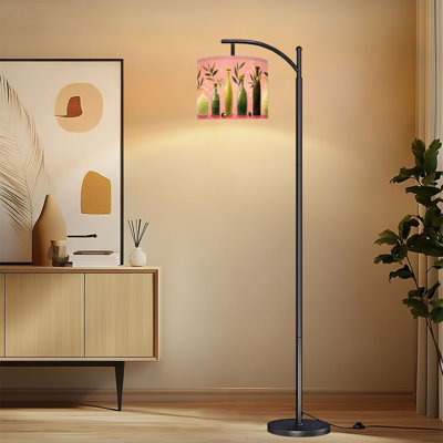 Lampe sur pied à arc avec abat-jour réglable branche d'olivier rose minimaliste botanique floral tendance lampe sur pied rétro à 3 températures de couleur à intensité variable avec mât pour la chambre à coucher