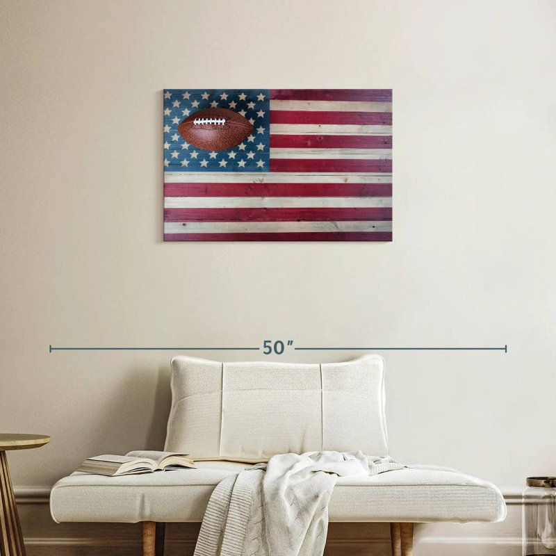 Drapeau américain et football de Borges, H 20 po x l 30 po