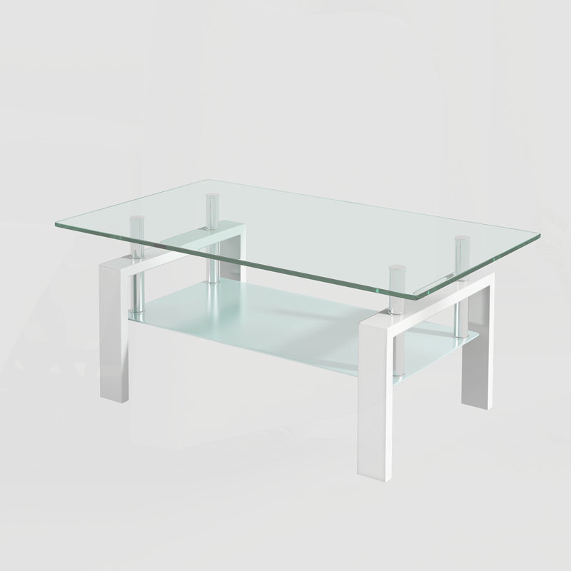 Table basse en verre, Blanc, Transparent