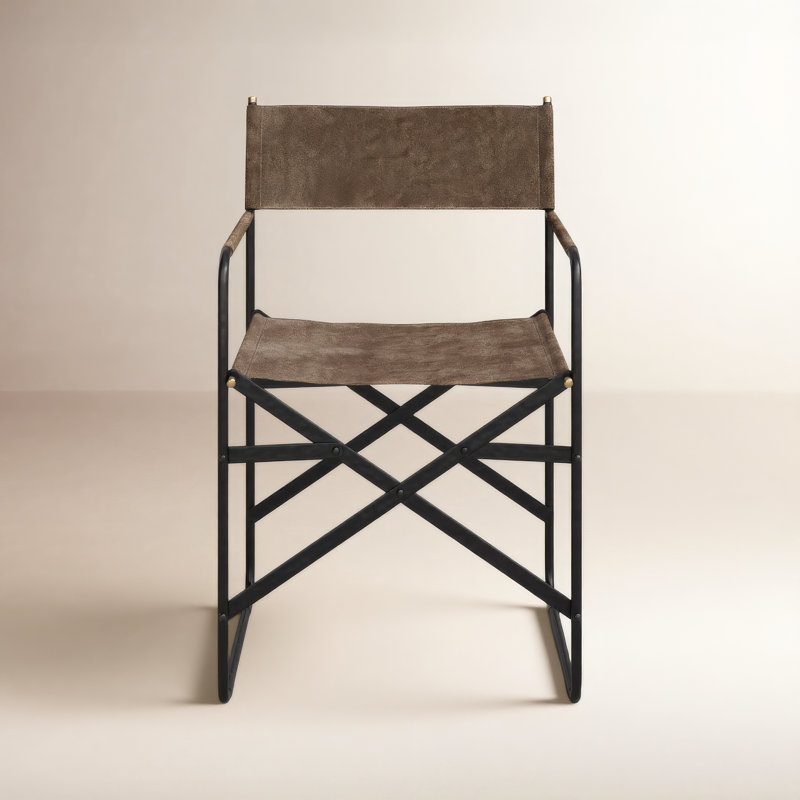 Sambac 18'' H Metal Folding Arm Chair, Brown