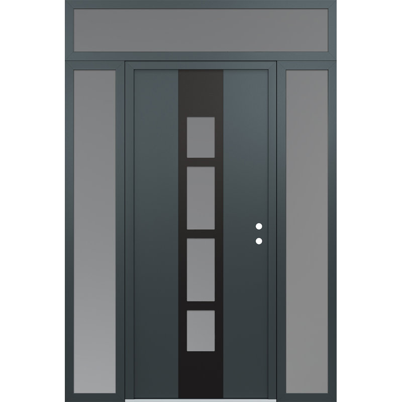 Diamant A10 à gauche 60 po X 96 po Panneau en acier noir anthracite et verre givré anthracite avec 2 portes d'entrée latérales et porte avant en verre givré
