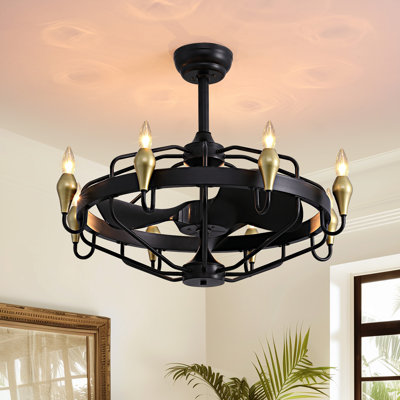Sabatini 29" Classic Gold Caged Farmhouse Ceiling Fan With Light Kit And Remote Control