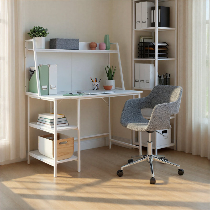 Bureau avec tablettes Avenell, Blanc
