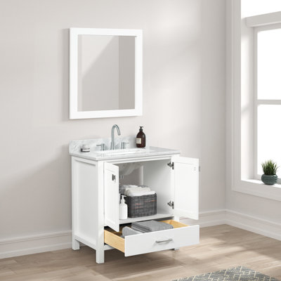 Abbottsville 30'' Single Bathroom Vanity with Carrara Marble Top