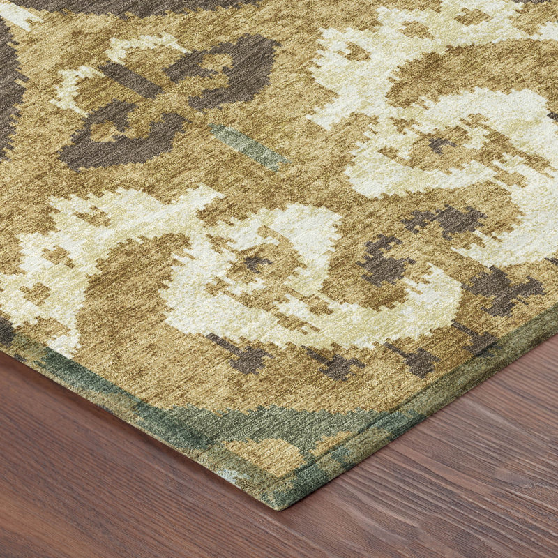 Tapis ikat intérieur / extérieur lavable à la machine Chantille ACN2614, Doré, 9 pi x 12 pi