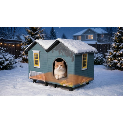 Maison de chat chauffée pour chats d'intérieur / extérieur, lit de chat surélevé chauffé, assemblage facile, sans danger pour les chats sauvages