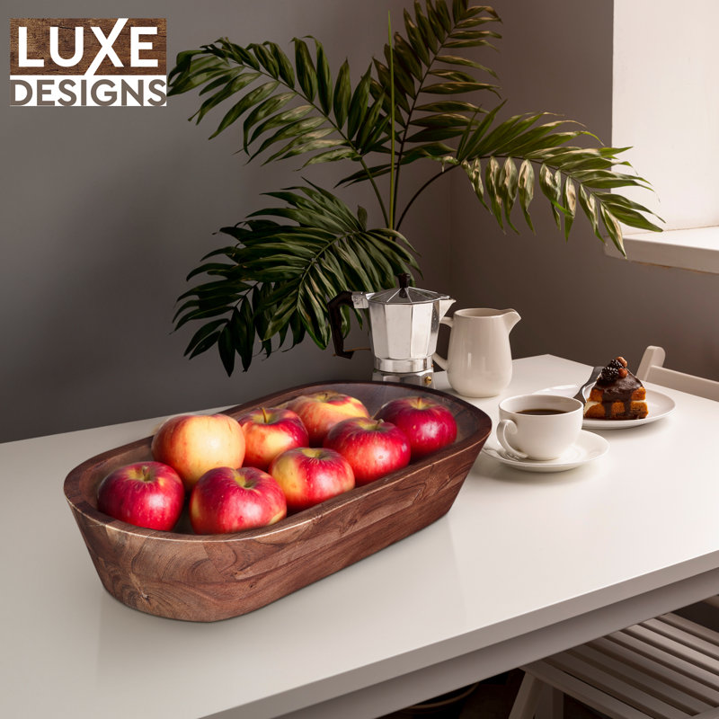 Handcrafted Dark Burnt Acacia Wood Oval Plant Pot