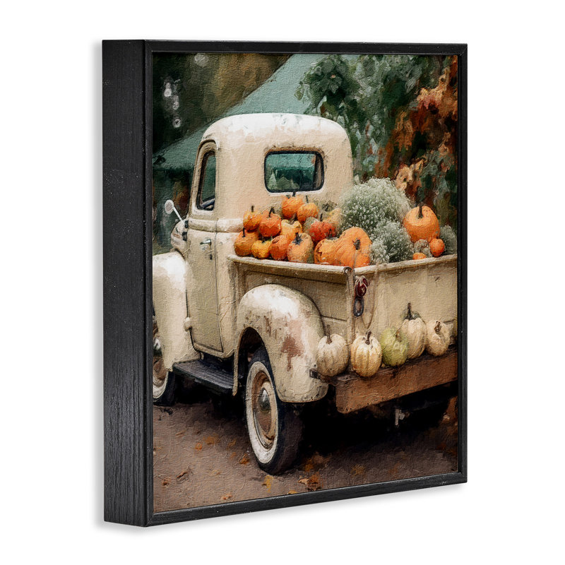 Camion citrouille et gourde par Riley B, H 24 po x l 24 po x P 1,5 po, Giclée encadrée noir minuit