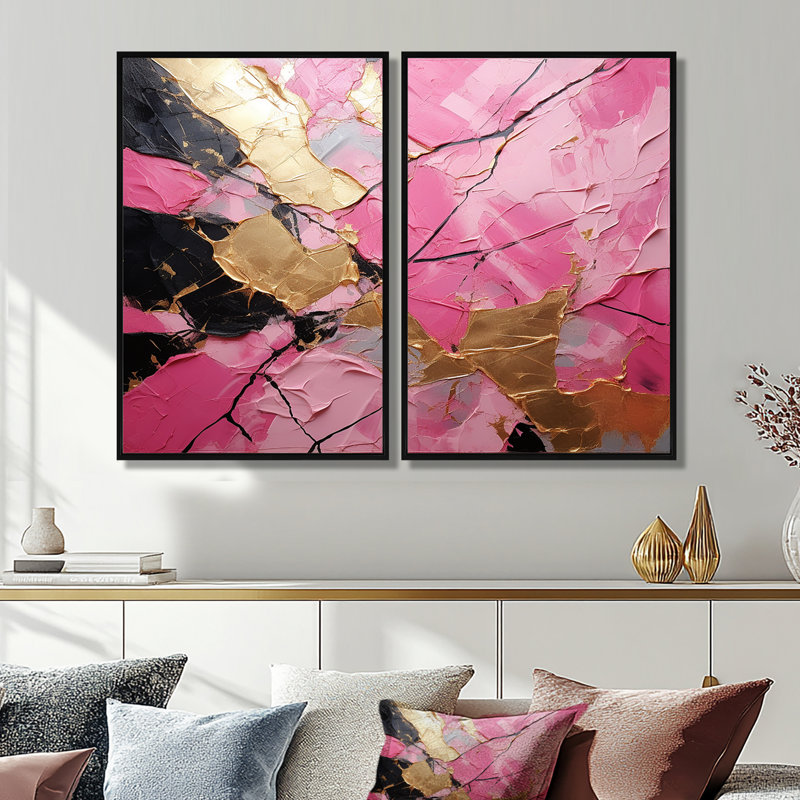 Décoration murale moderne rose Minimalisme or rose I, Impression encadrée flottante, Noir, H 36 po x l 48 po