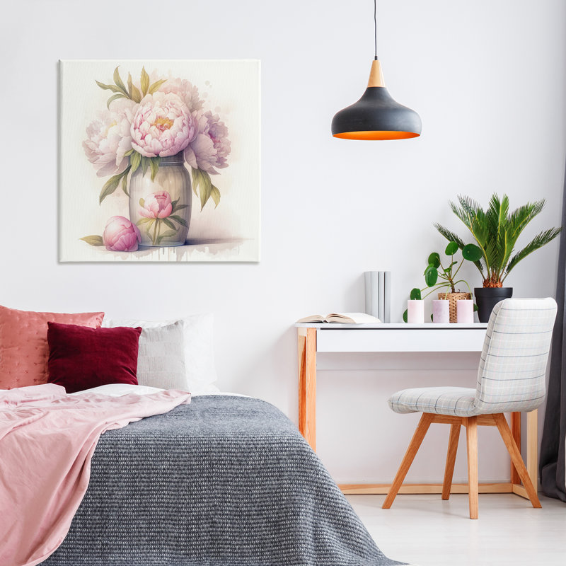 Art mural doux sur pivoines roses par LSR Design Studio, H 36 po x l 36 po