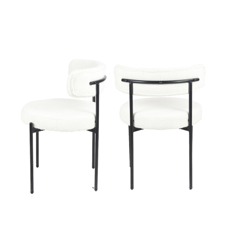 2 chaises de salle à manger modernes blanches - sièges rembourrés de mousse avec housse en boucle de 2 bases en fer stables