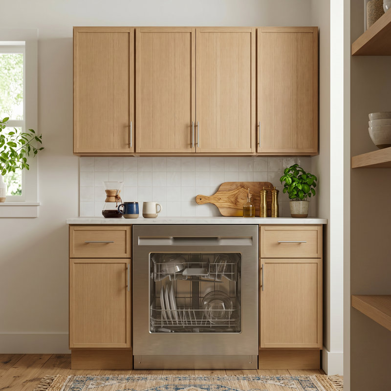 Ensemble d'armoires de cuisine modulaires en chêne blanc 48 po avec quincaillerie à fermeture douce, armoires à tiroir et ouverture de lave-vaisselle de 24 po
