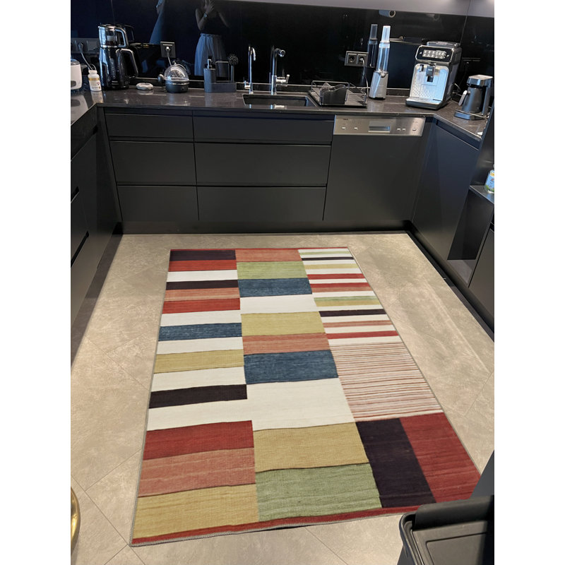Tapis décoratif moderne multicolore, Rectangle 4 pi 7,12 po x 6 pi 6,74 po
