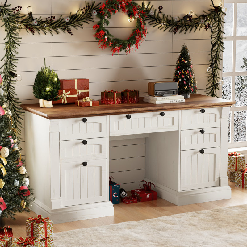 Bureau de direction de ferme 60 po avec tiroirs, bureau à domicile en bois avec rangement pour écrire, étudier et travailler