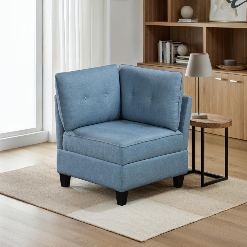 Chaise de coin modulaire moderne Mid-Century de 26 po Veline avec revêtement en tissu texturé, rangement dissimulé sous le siège, détails capitonnés