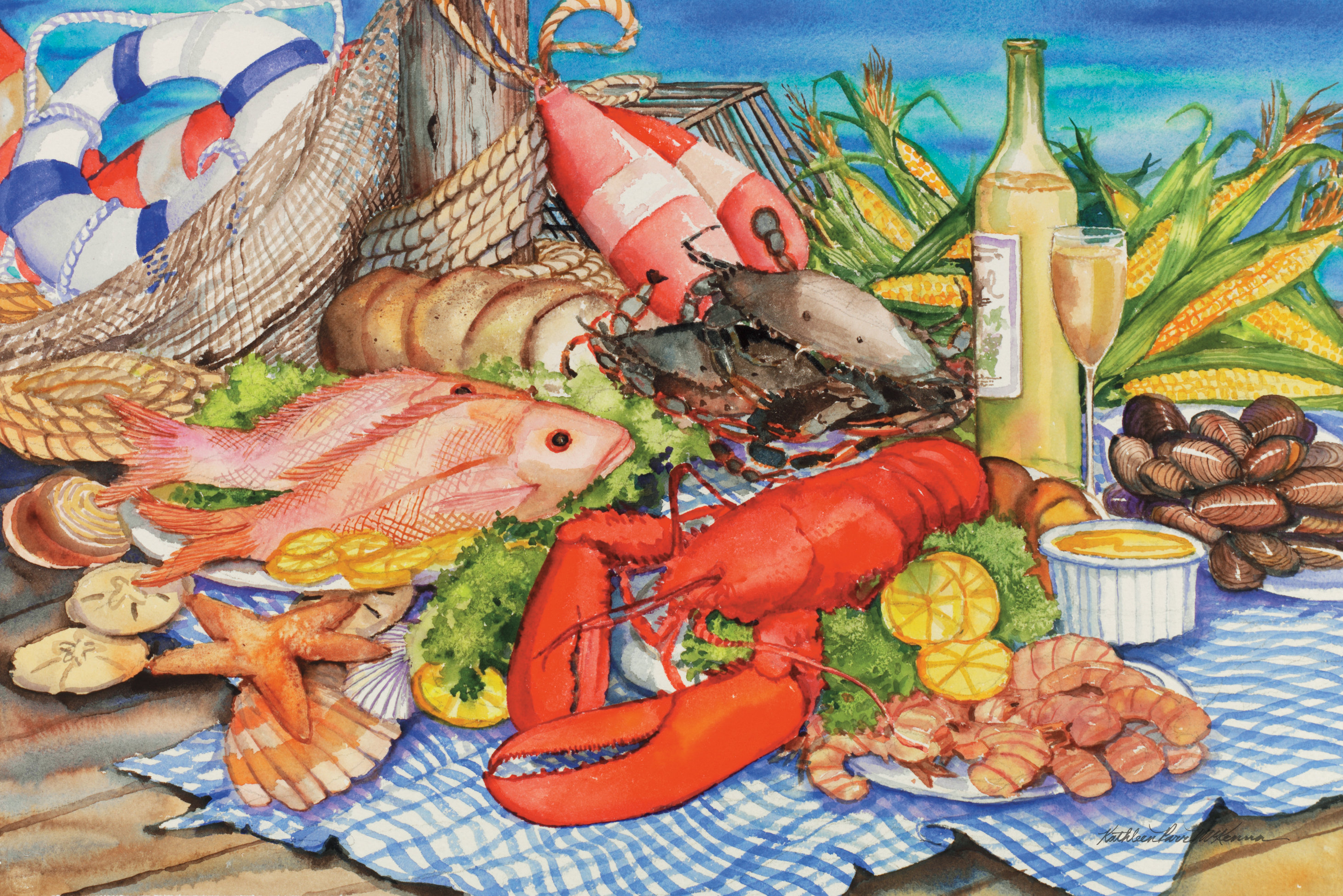 Highland Dunes Seafood Platter by Kathleen Parr McKenna - Painting ...