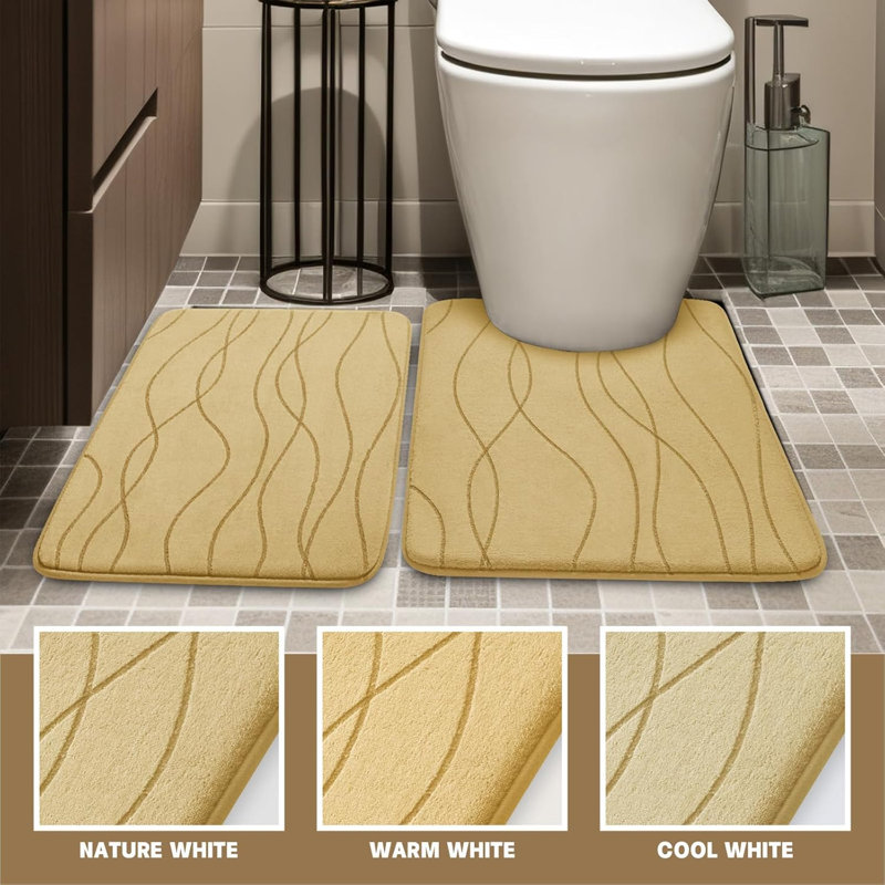 5 Piece Plush Memory Foam Bath Rug Set with Non-Slip Backing and High Absorbency, Beige