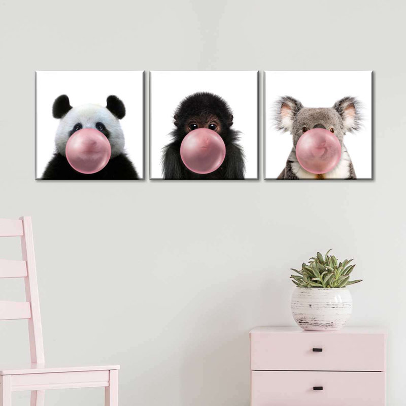 «Furry Friends», ensemble de 3 gommes à bulles sur toile, H 38 po x l 12 po