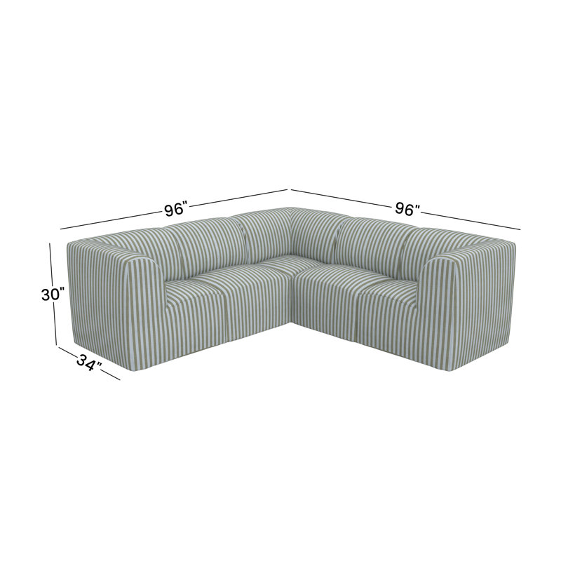 Fleener 124" Sunbrella® Outdoor Sofa, Green Striped Sunbrella®