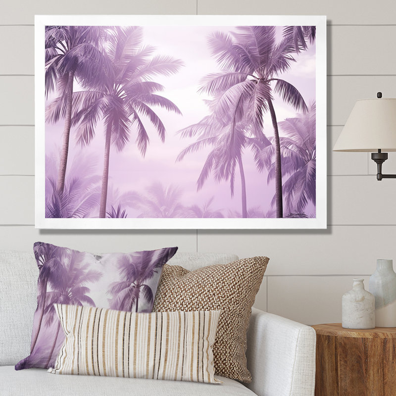 «Lavender Jungle Palm Tree Lagoon - Palm Trees», reproduction d'art sur toile, Cadre photo blanc