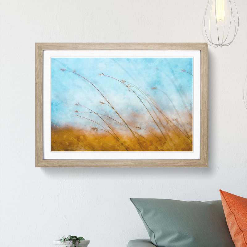 Blades Of Grass Painting - Single Picture Frame Print on MDF, Oak, 62cm H x 87cm W x 2cm D