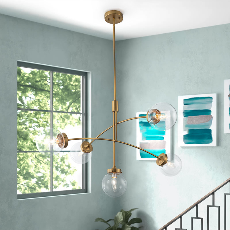 Modern 5-Light Glass Globe Dimmable Chandelier, Clear