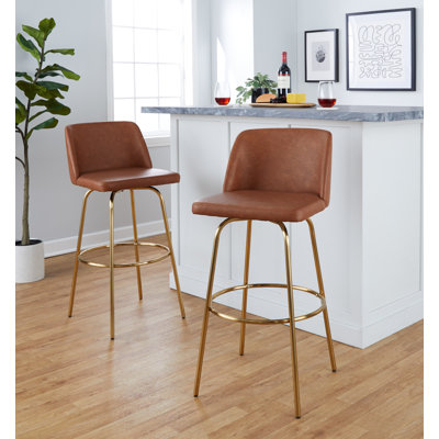 Thea 30" Fixed-Height Bar Stools with Metal Legs & Round Footrest