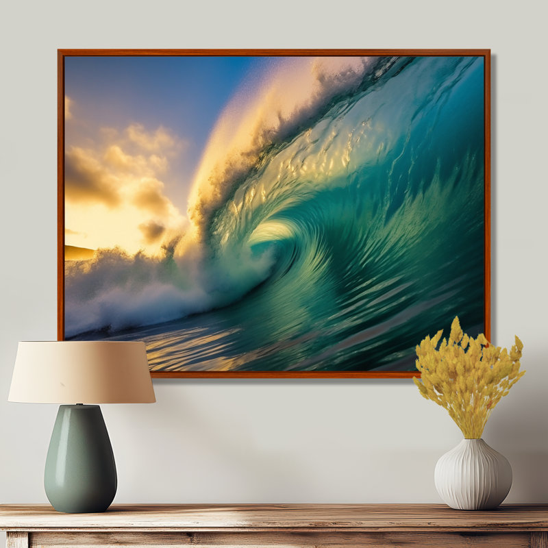 Hawaiian Waves Surf Dream II, reproduction d'art sur toile, H 24 po x l 32 po x P 1 po, Cadre flottant brun