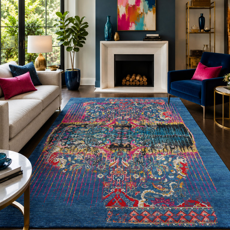 Handmade Silk and Wool Area Rug, Rectangle 9' x 12'