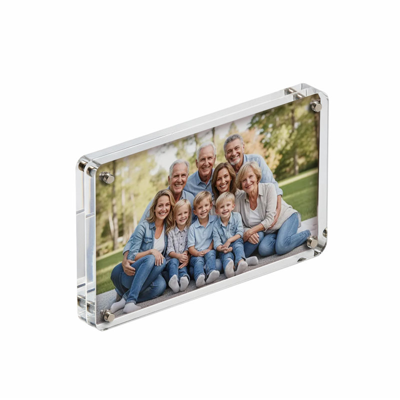 Cadre photo magnétique rond en acrylique transparent de qualité supérieure, 8,5 po x 5,5 po