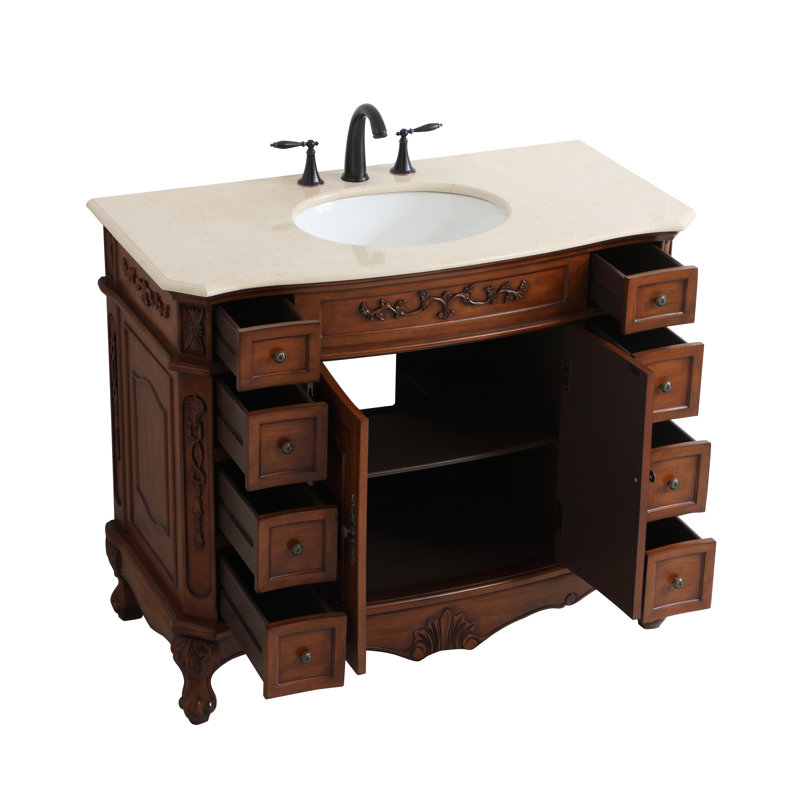 Ensemble de meuble-lavabo simple 42 po Lunette, Crème, Teck
