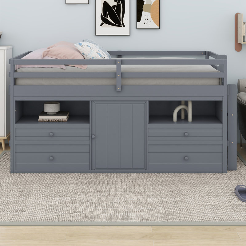 Stowmarket Kids Twin Loft Bed with Drawers, Gray