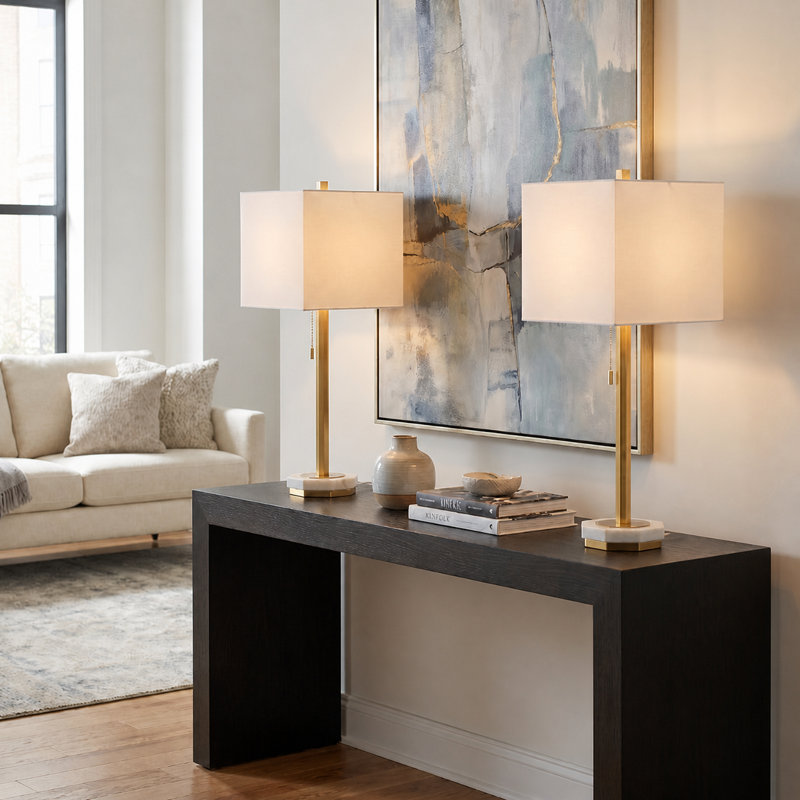 Lampe de table en métal 38,5 "avec abat-jour blanc