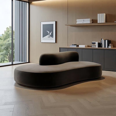 Modern Flannel Curved Reversible Seat Solid Wood Frame Reception Sofa