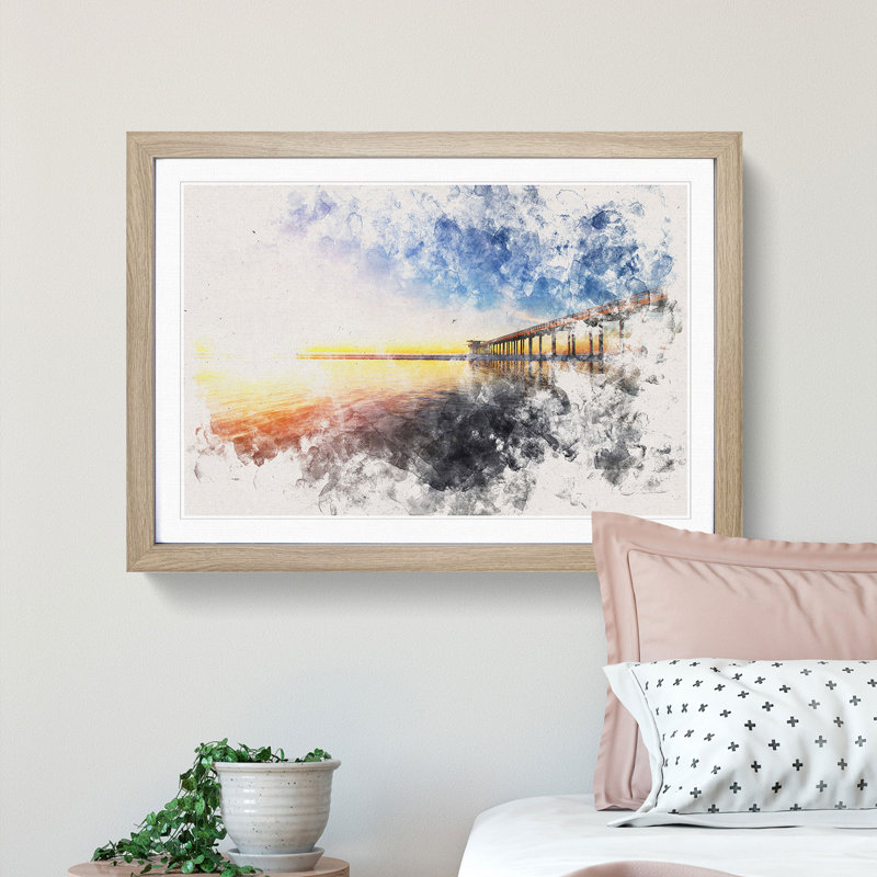 Pier in San Diego - Framed Print, 62cm H x 87cm W x 2cm D, Oak Framed