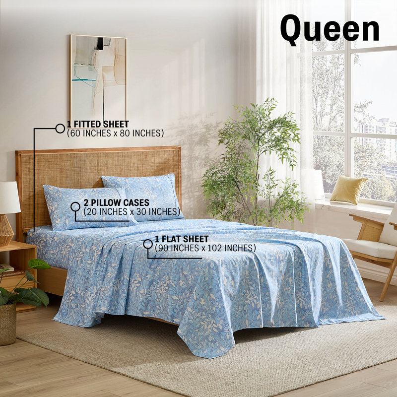 Ensemble de draps de lit HLC.ME, Bleu, Ensemble de draps pour grand lit avec 2 taies d'or
